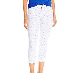 AG Adriano Goldschmied Stilt Cigarette Crop Jean Mosaic Print Optic White Sz 27